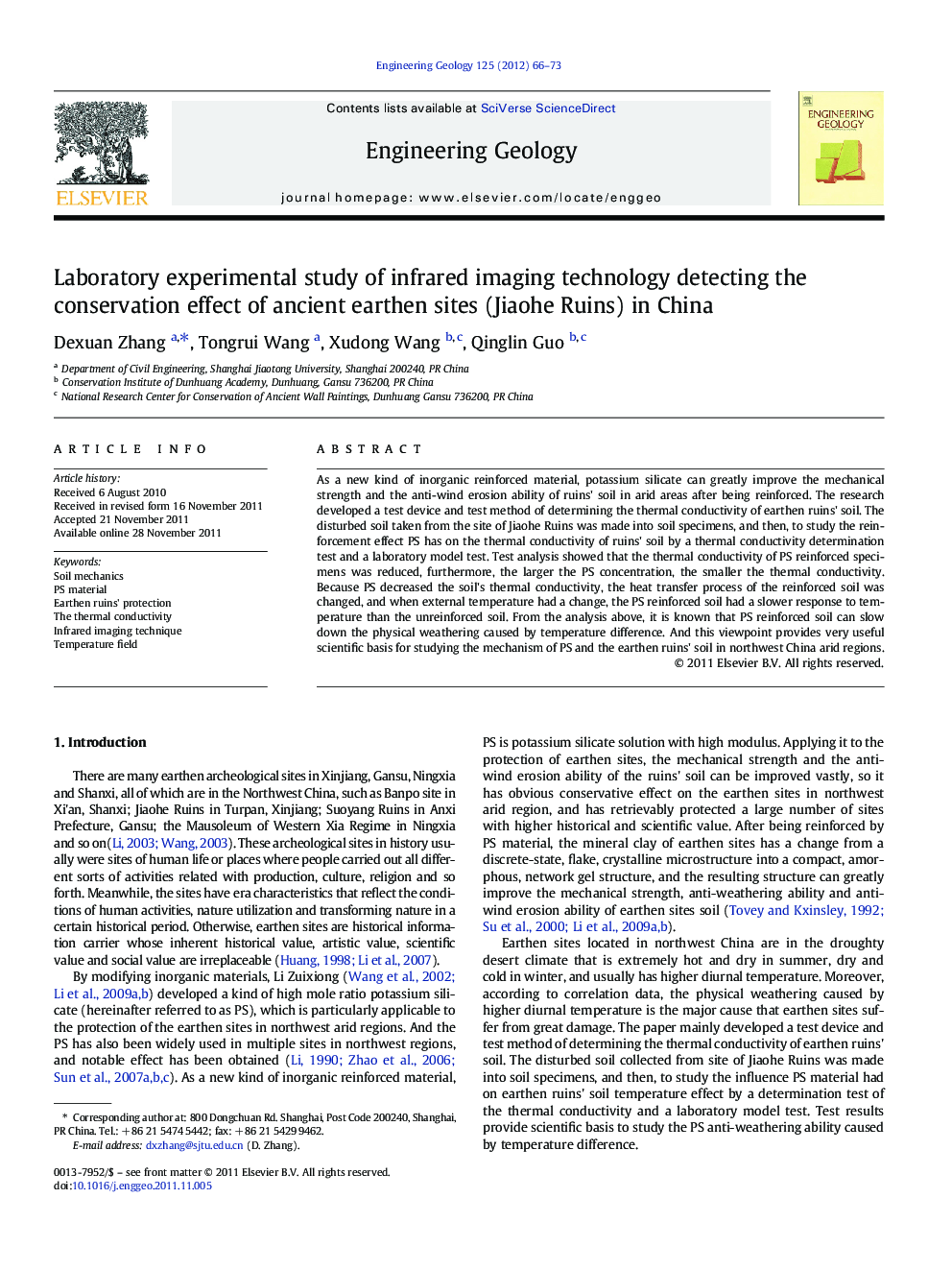 Laboratory experimental study of infrared imaging technology detecting the conservation effect of ancient earthen sites (Jiaohe Ruins) in China