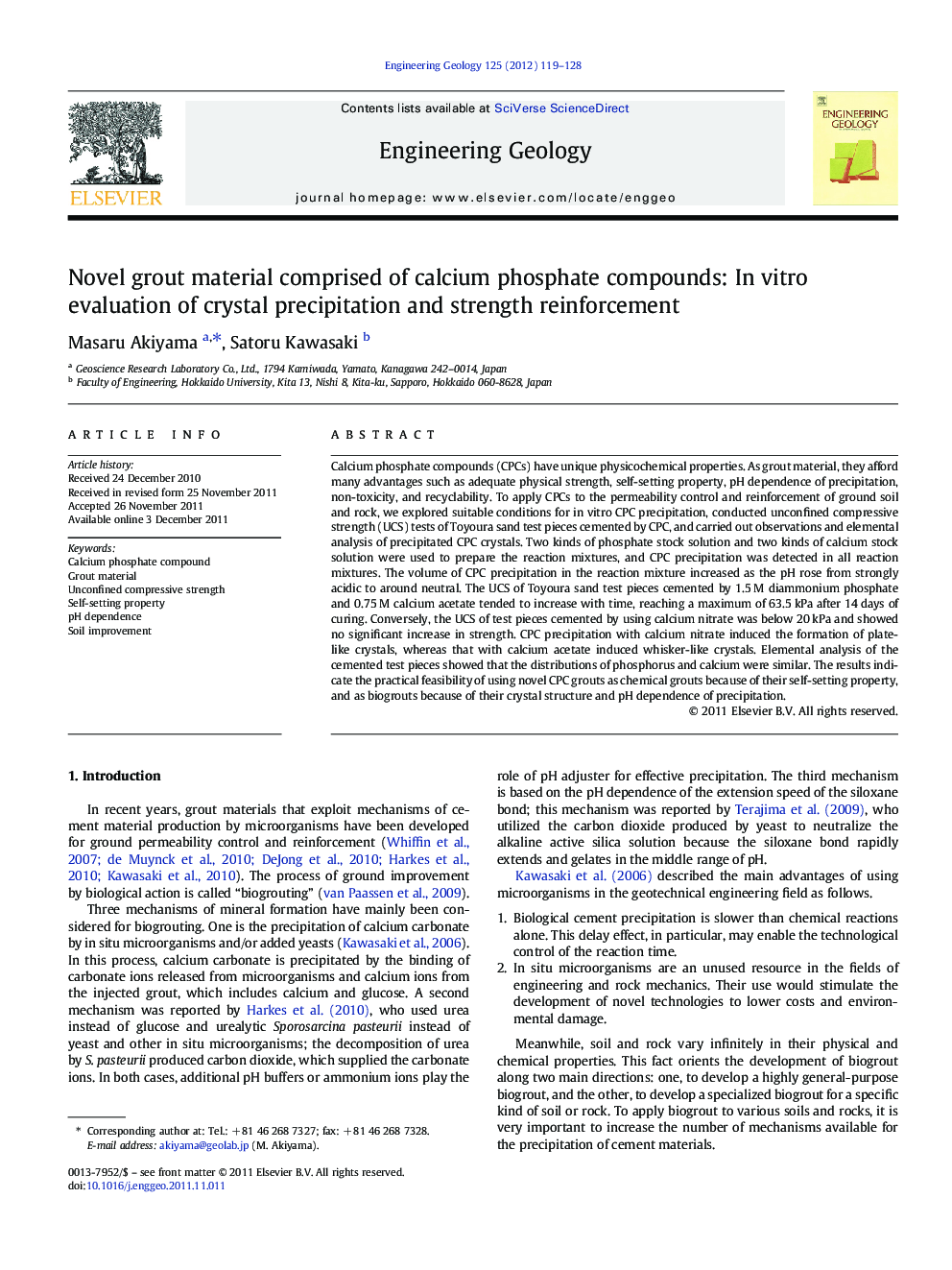 Novel grout material comprised of calcium phosphate compounds: In vitro evaluation of crystal precipitation and strength reinforcement