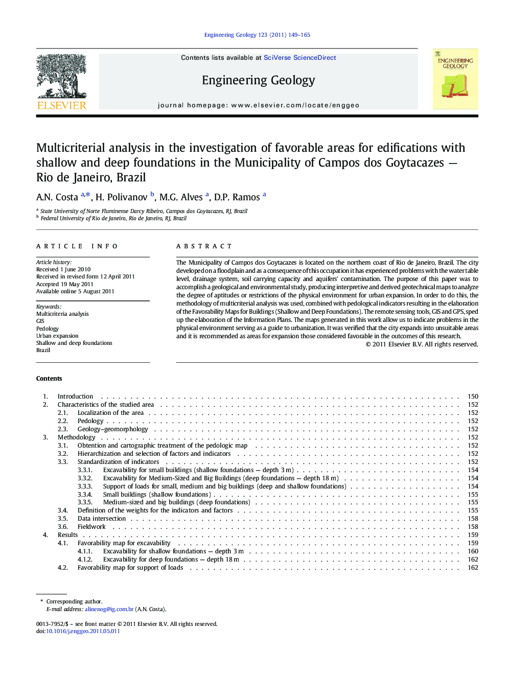 Multicriterial analysis in the investigation of favorable areas for edifications with shallow and deep foundations in the Municipality of Campos dos Goytacazes — Rio de Janeiro, Brazil