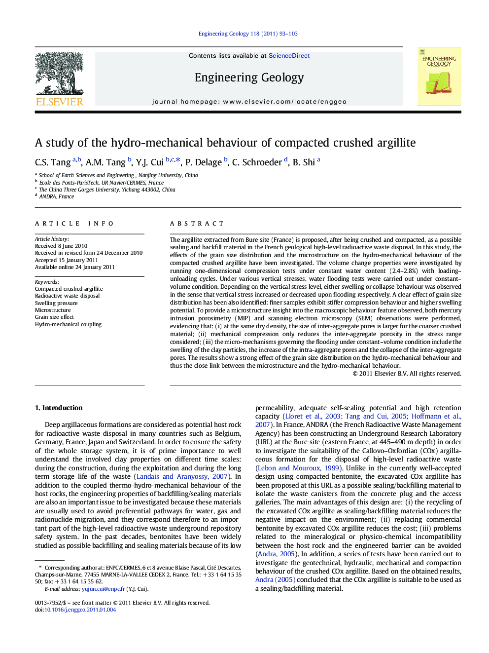 A study of the hydro-mechanical behaviour of compacted crushed argillite