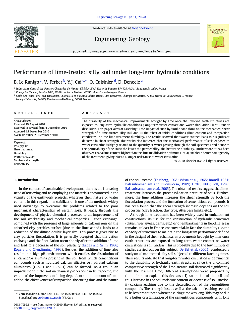 Performance of lime-treated silty soil under long-term hydraulic conditions