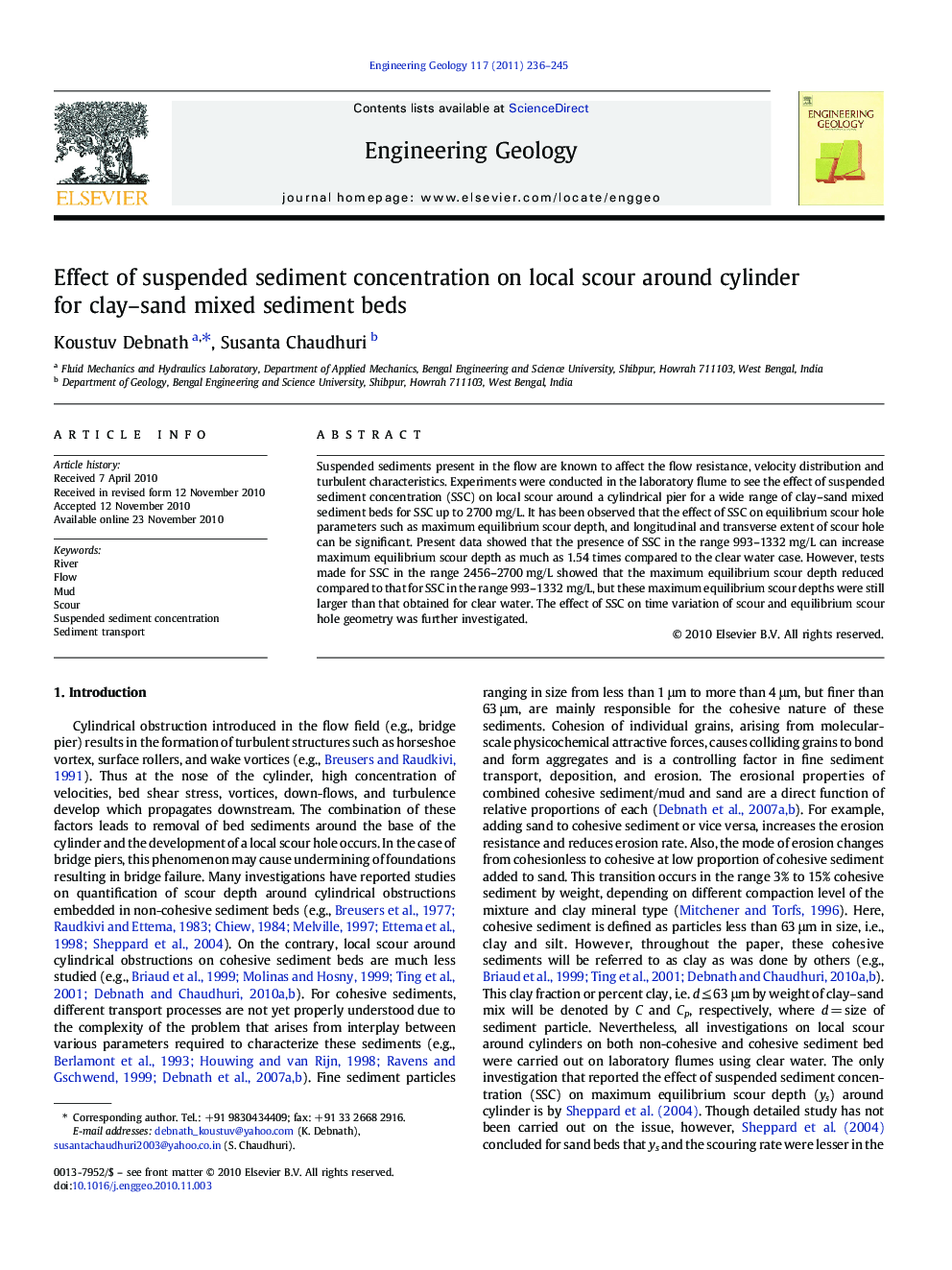 Effect of suspended sediment concentration on local scour around cylinder for clay–sand mixed sediment beds