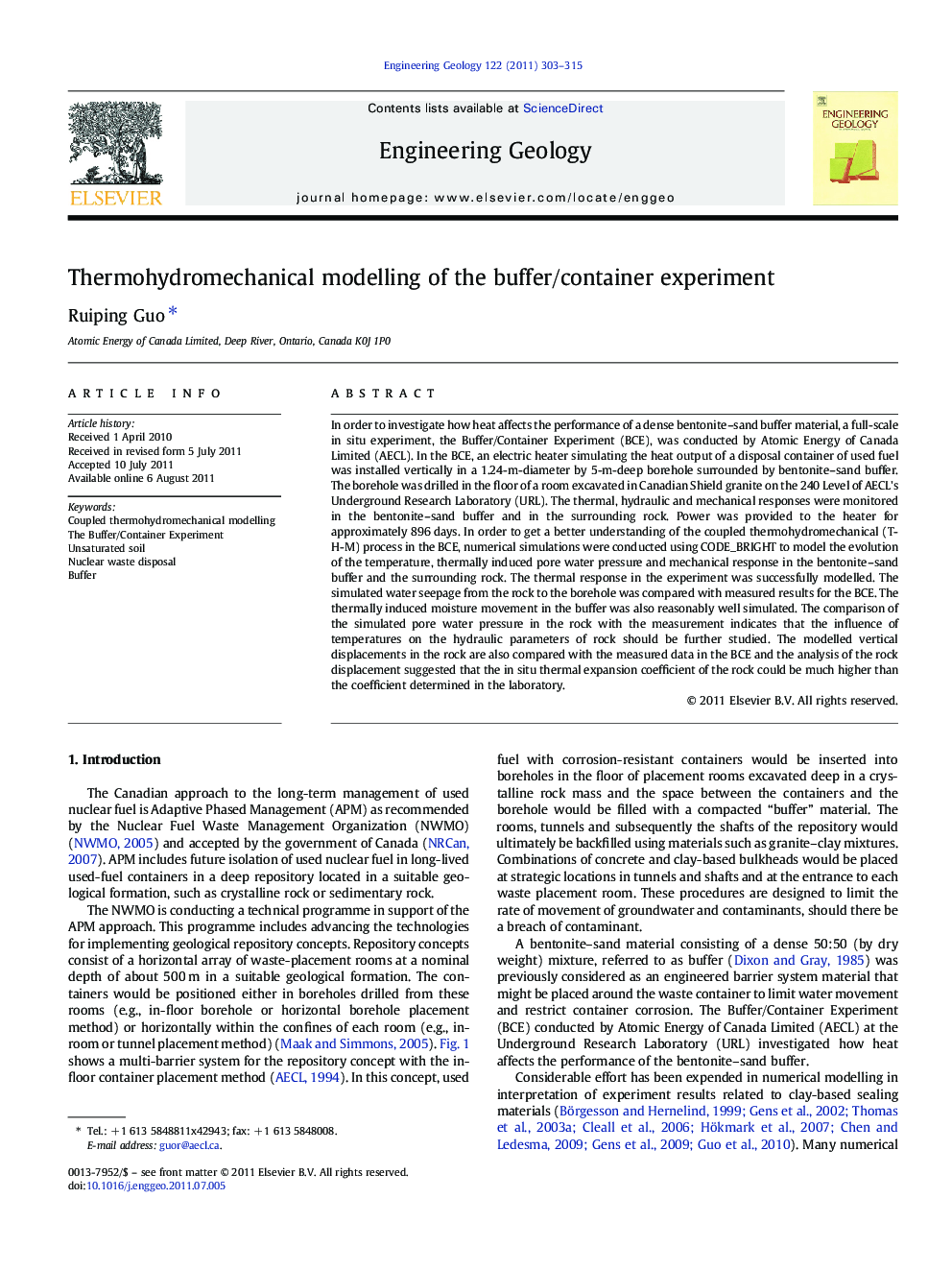 Thermohydromechanical modelling of the buffer/container experiment