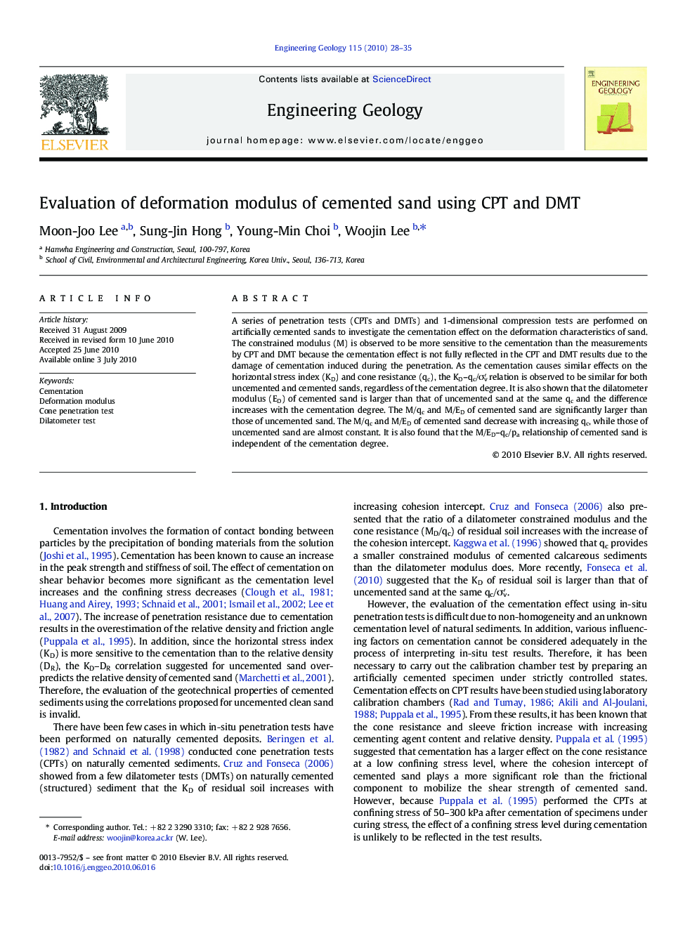 Evaluation of deformation modulus of cemented sand using CPT and DMT