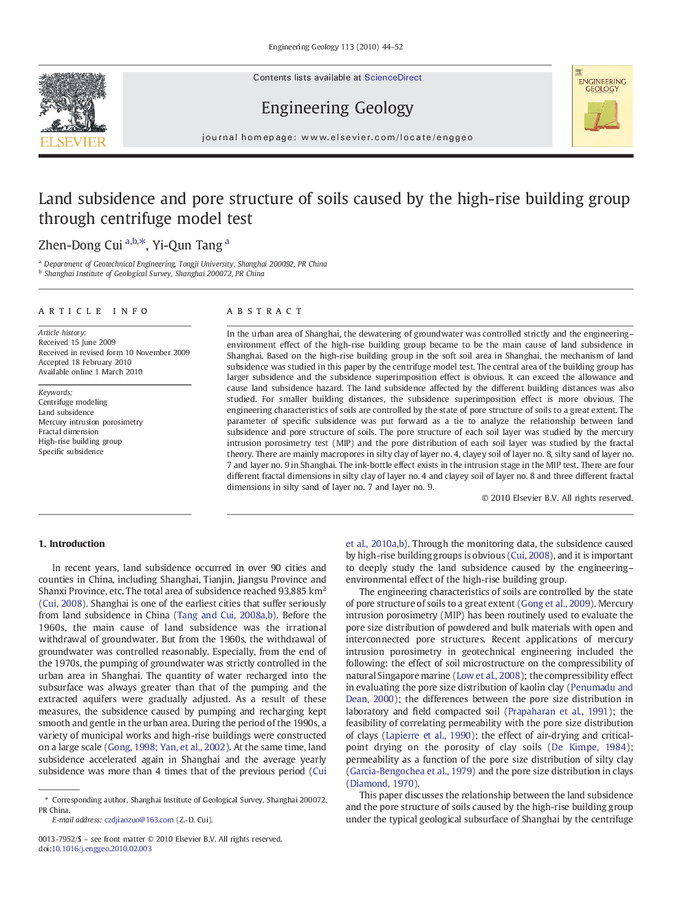 Land subsidence and pore structure of soils caused by the high-rise building group through centrifuge model test