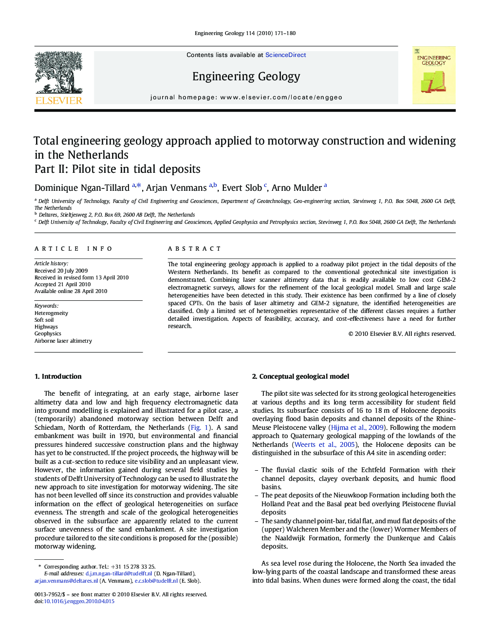 Total engineering geology approach applied to motorway construction and widening in the Netherlands: Part II: Pilot site in tidal deposits