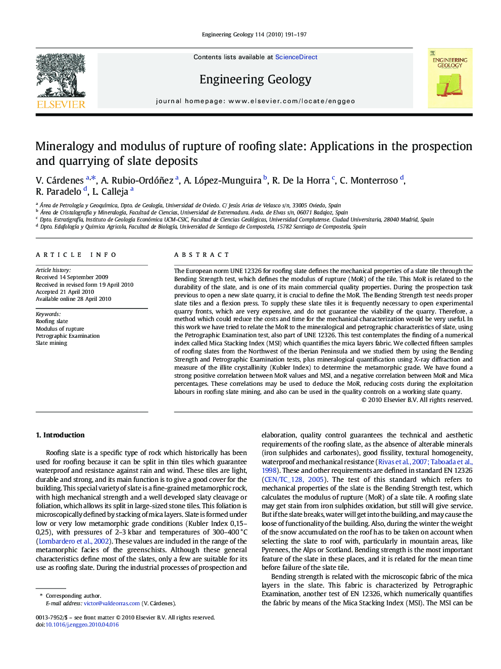 Mineralogy and modulus of rupture of roofing slate: Applications in the prospection and quarrying of slate deposits