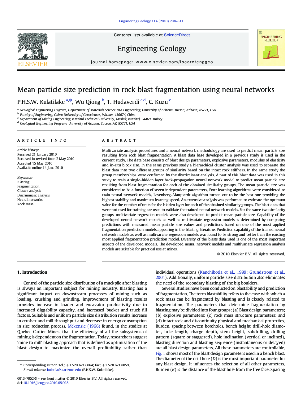 Mean particle size prediction in rock blast fragmentation using neural networks