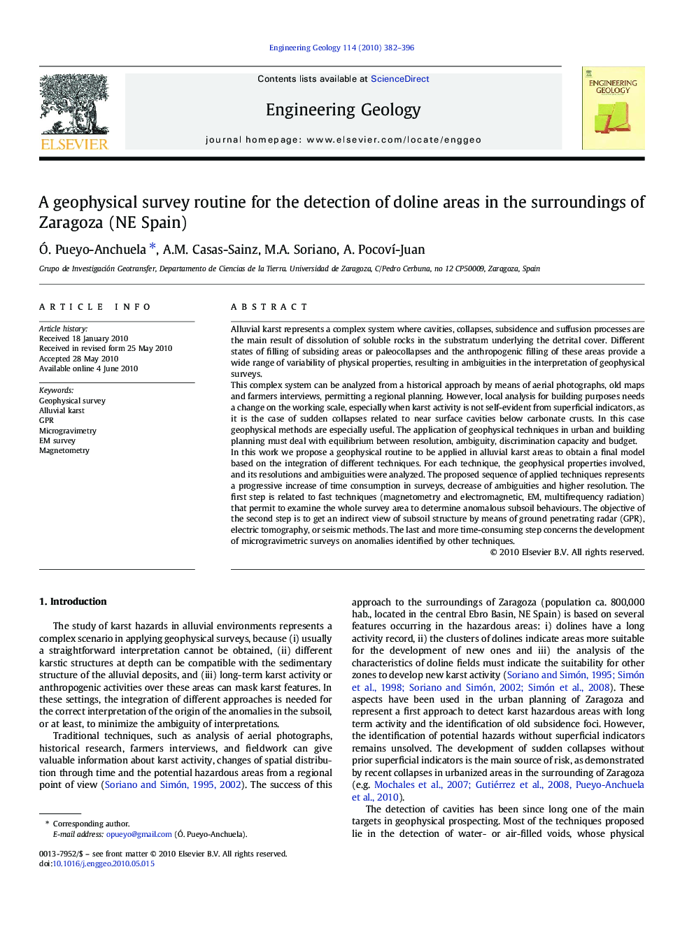 A geophysical survey routine for the detection of doline areas in the surroundings of Zaragoza (NE Spain)