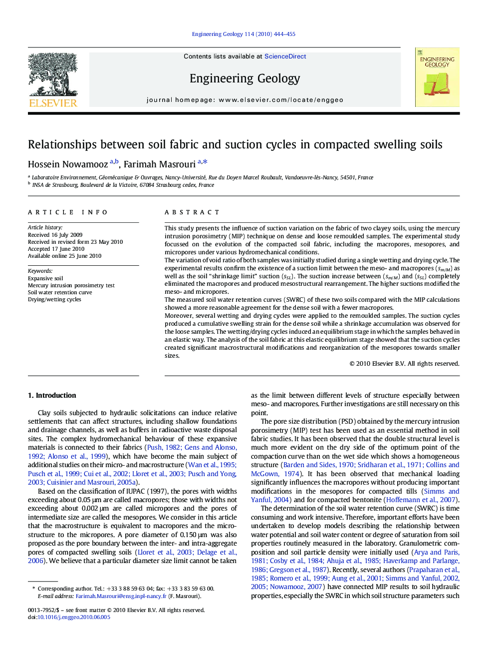 Relationships between soil fabric and suction cycles in compacted swelling soils