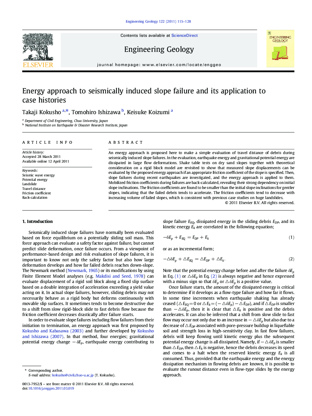 Energy approach to seismically induced slope failure and its application to case histories