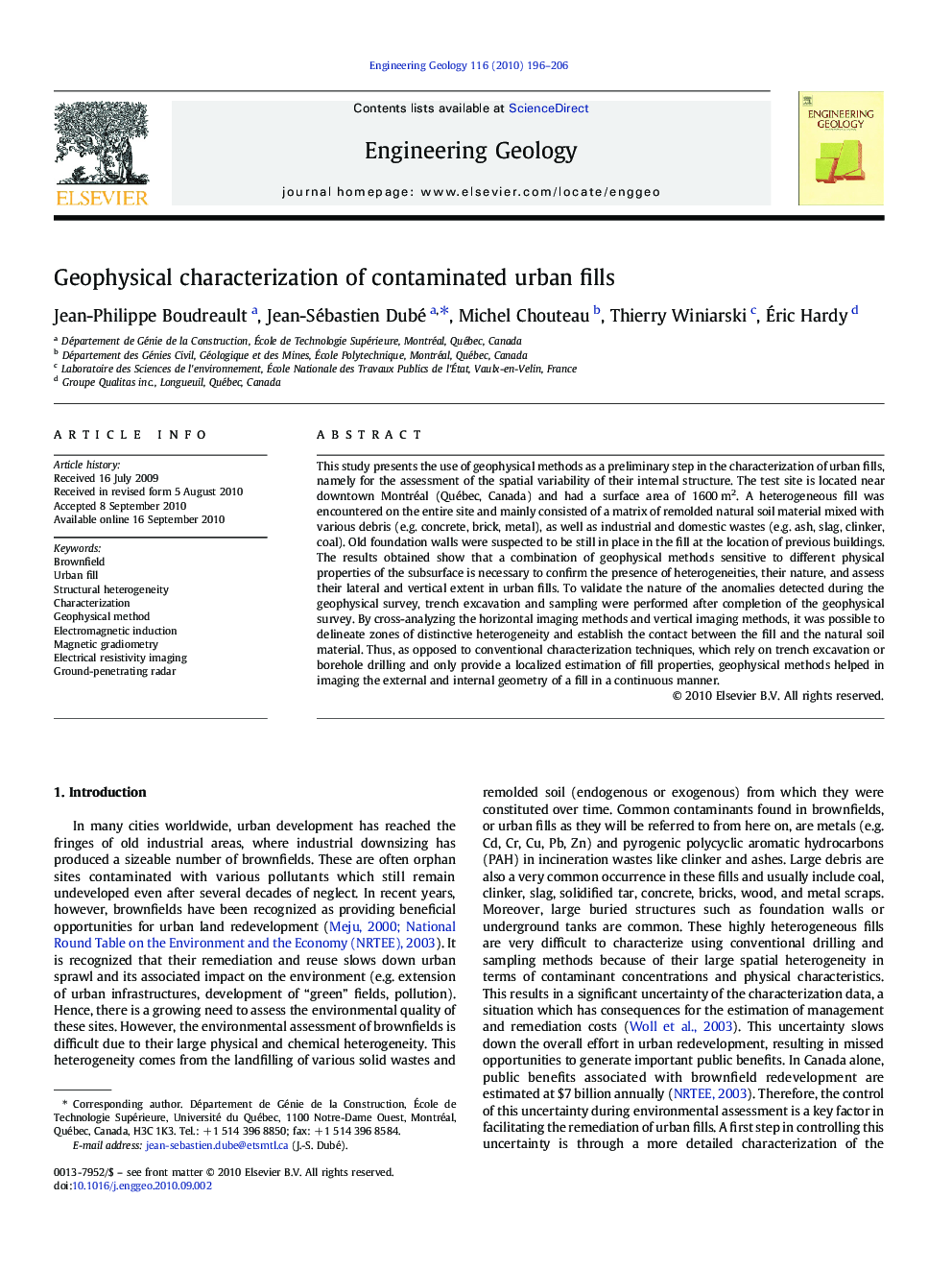 Geophysical characterization of contaminated urban fills