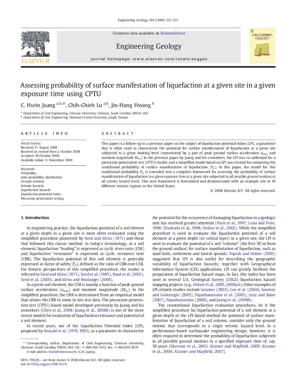 Assessing probability of surface manifestation of liquefaction at a given site in a given exposure time using CPTU