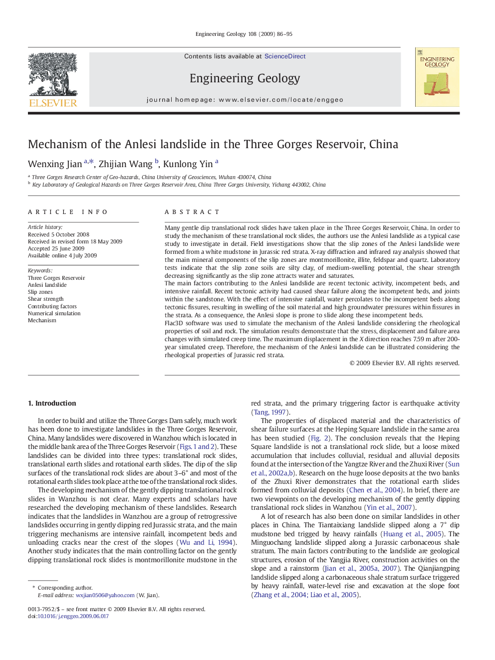 Mechanism of the Anlesi landslide in the Three Gorges Reservoir, China