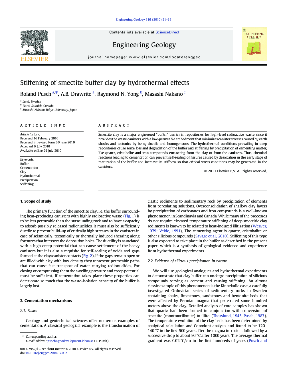 Stiffening of smectite buffer clay by hydrothermal effects