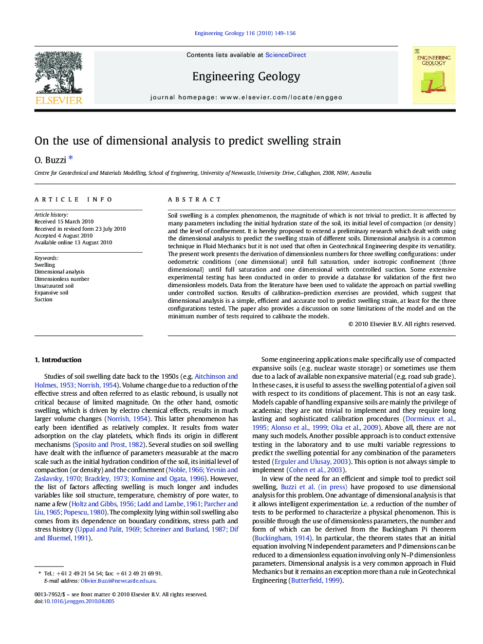 On the use of dimensional analysis to predict swelling strain