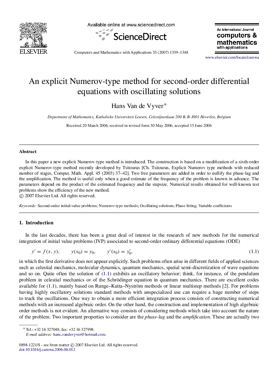 An explicit Numerov-type method for second-order differential equations with oscillating solutions