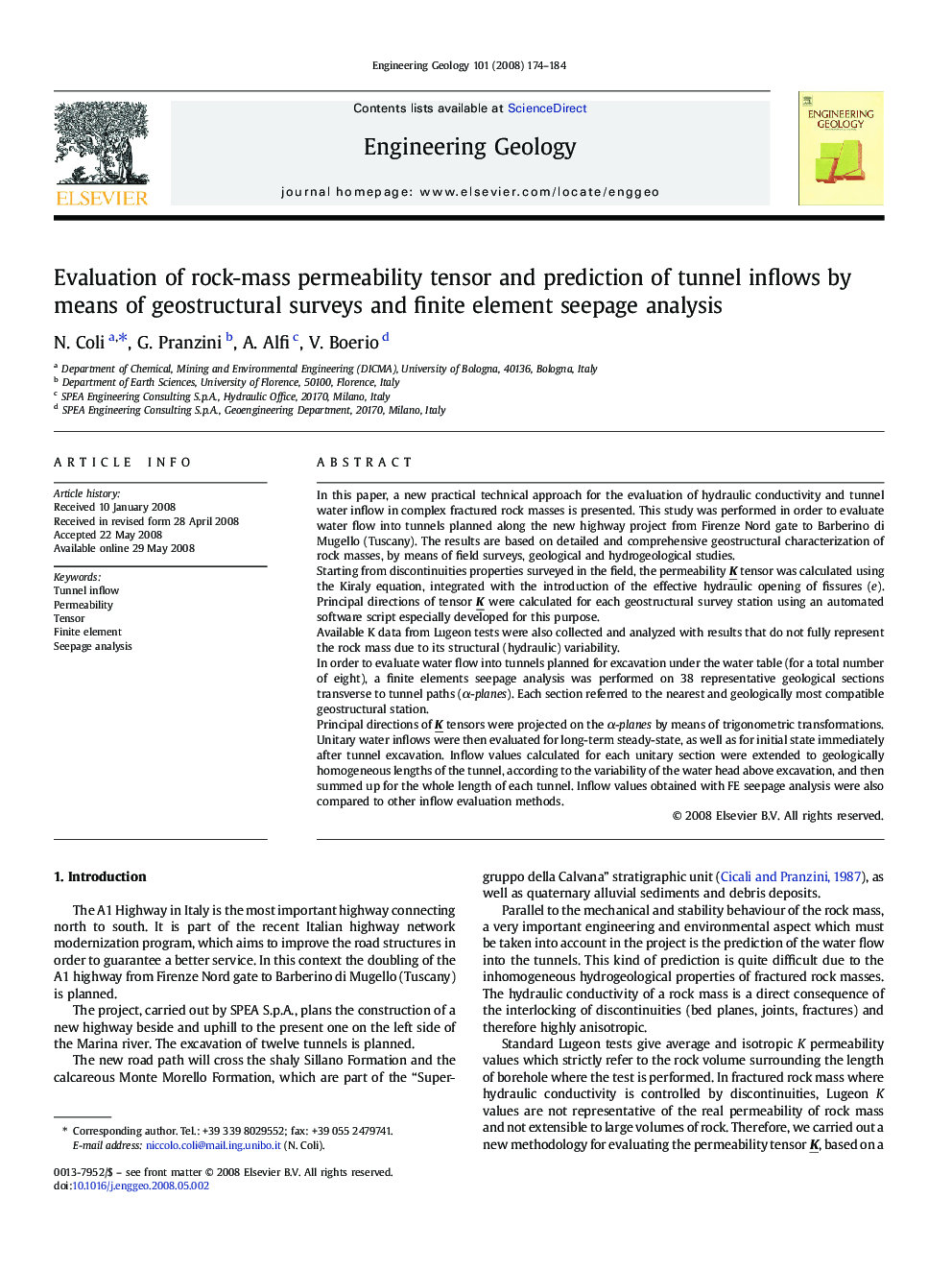 Evaluation of rock-mass permeability tensor and prediction of tunnel inflows by means of geostructural surveys and finite element seepage analysis