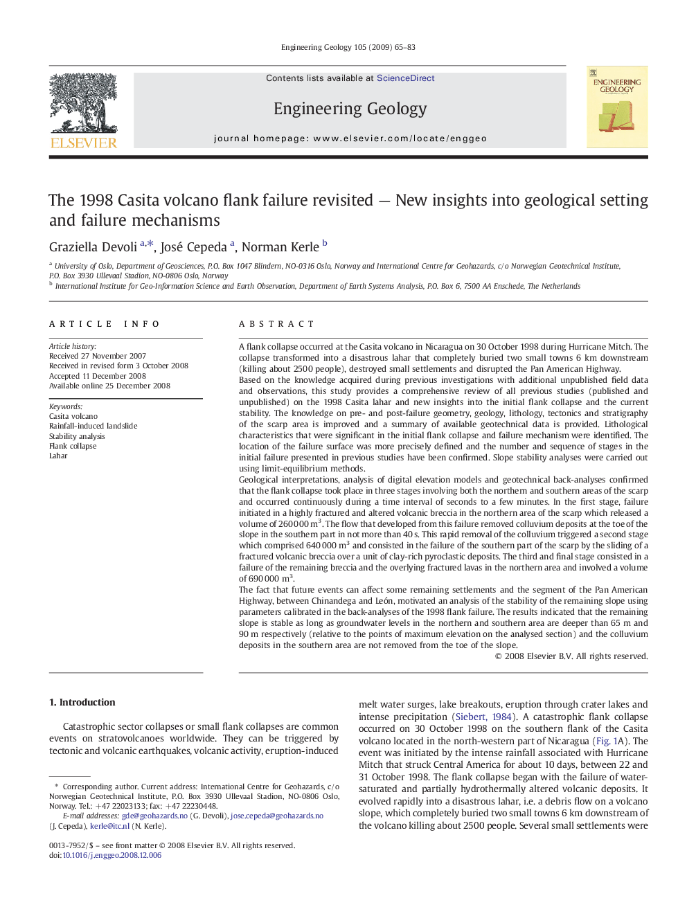 The 1998 Casita volcano flank failure revisited - New insights into geological setting and failure mechanisms