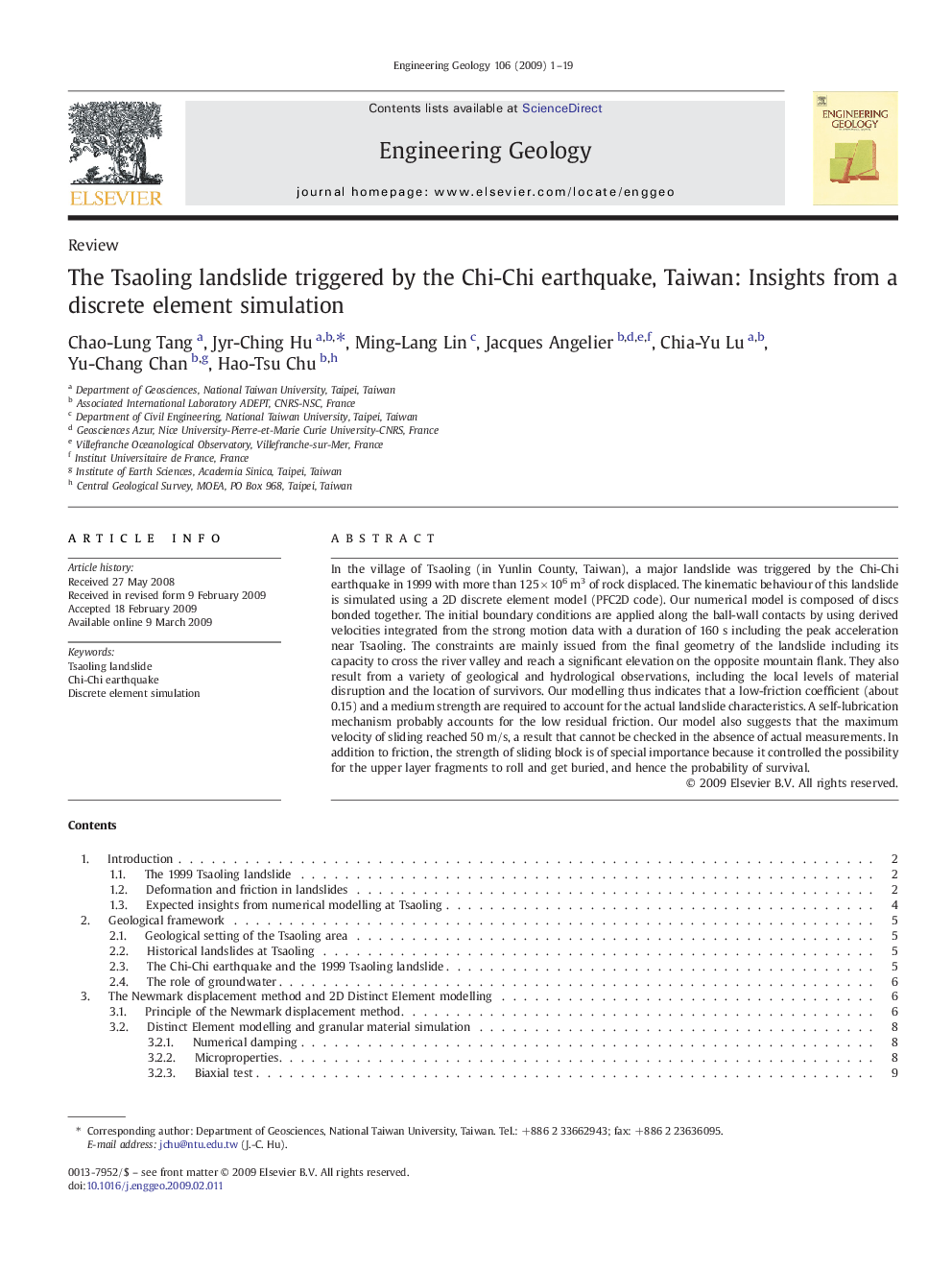 The Tsaoling landslide triggered by the Chi-Chi earthquake, Taiwan: Insights from a discrete element simulation