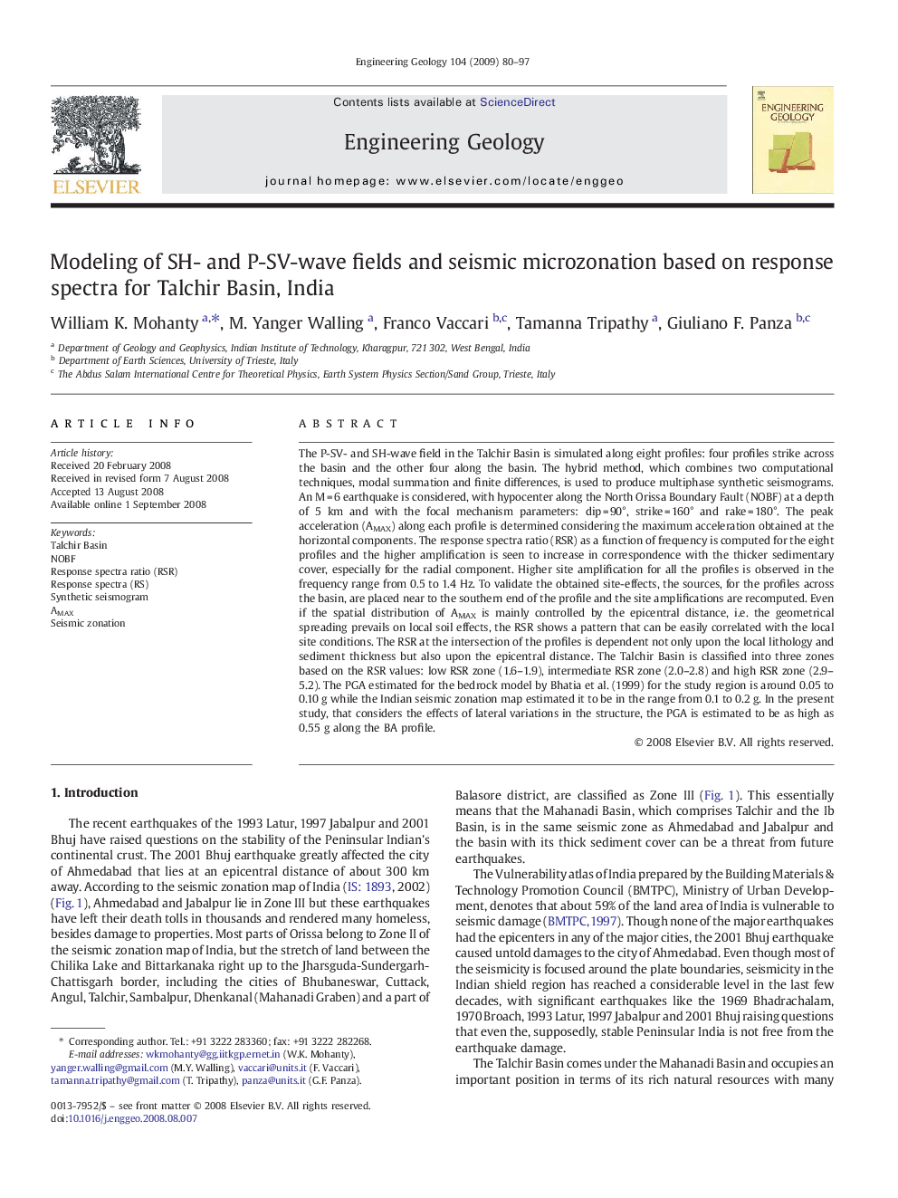 Modeling of SH- and P-SV-wave fields and seismic microzonation based on response spectra for Talchir Basin, India