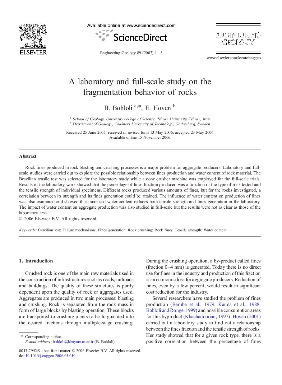 A laboratory and full-scale study on the fragmentation behavior of rocks