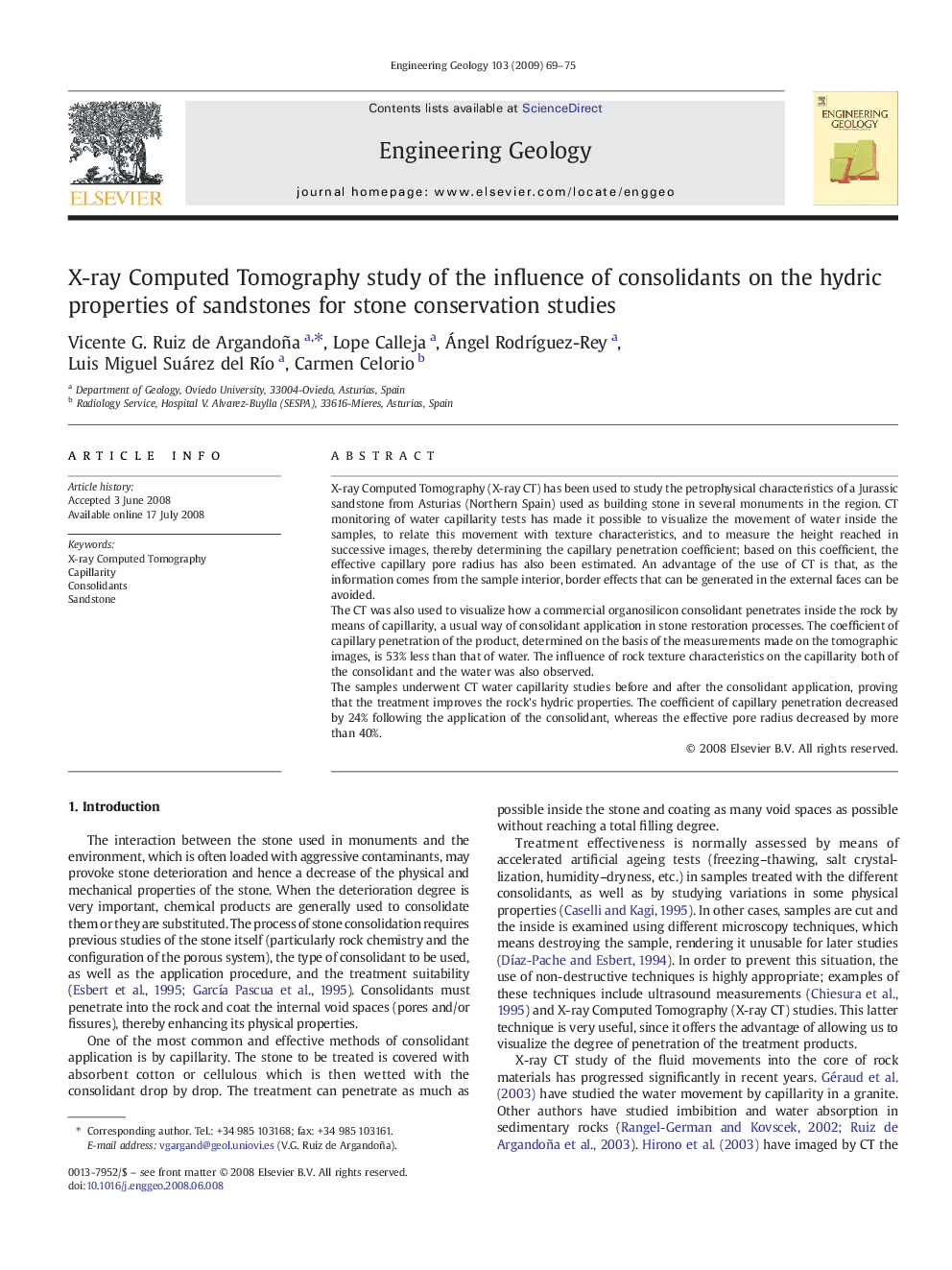 X-ray Computed Tomography study of the influence of consolidants on the hydric properties of sandstones for stone conservation studies