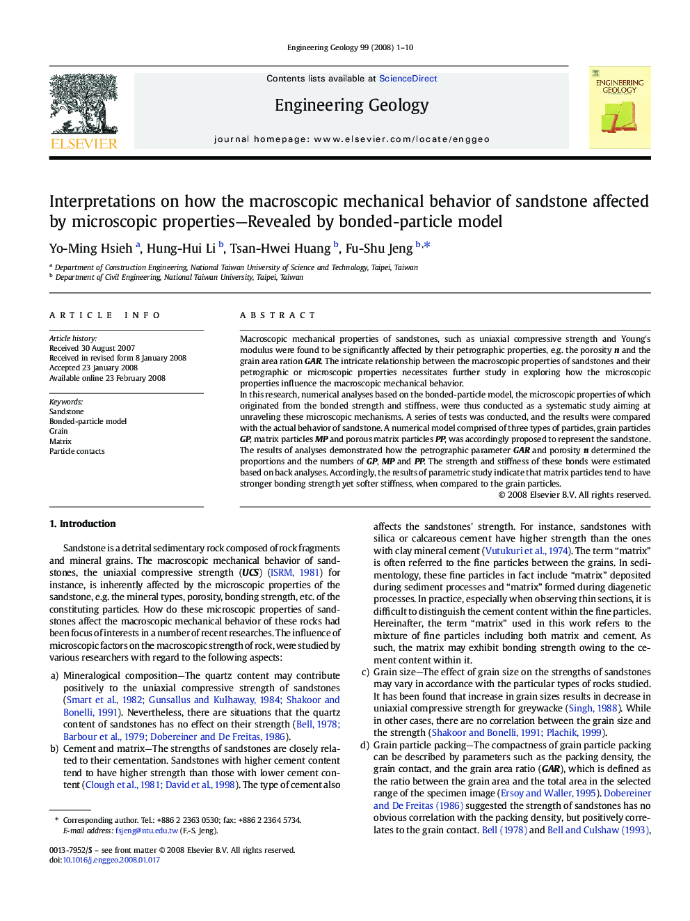 Interpretations on how the macroscopic mechanical behavior of sandstone affected by microscopic properties—Revealed by bonded-particle model