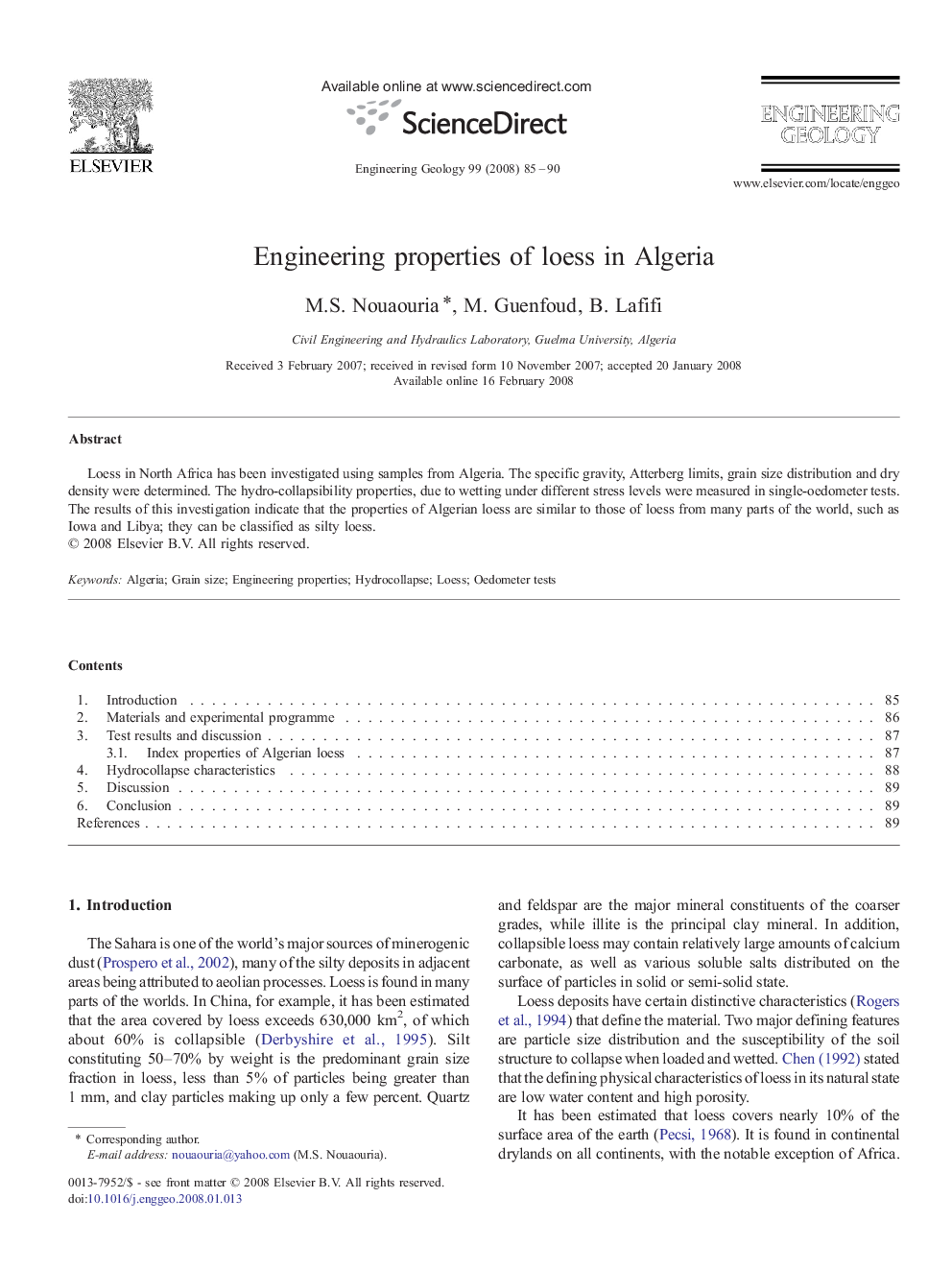 Engineering properties of loess in Algeria