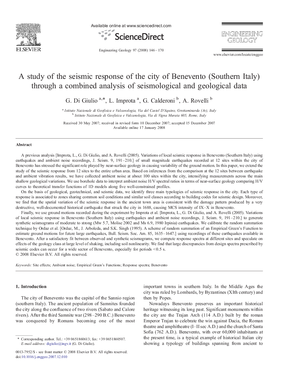 A study of the seismic response of the city of Benevento (Southern Italy) through a combined analysis of seismological and geological data