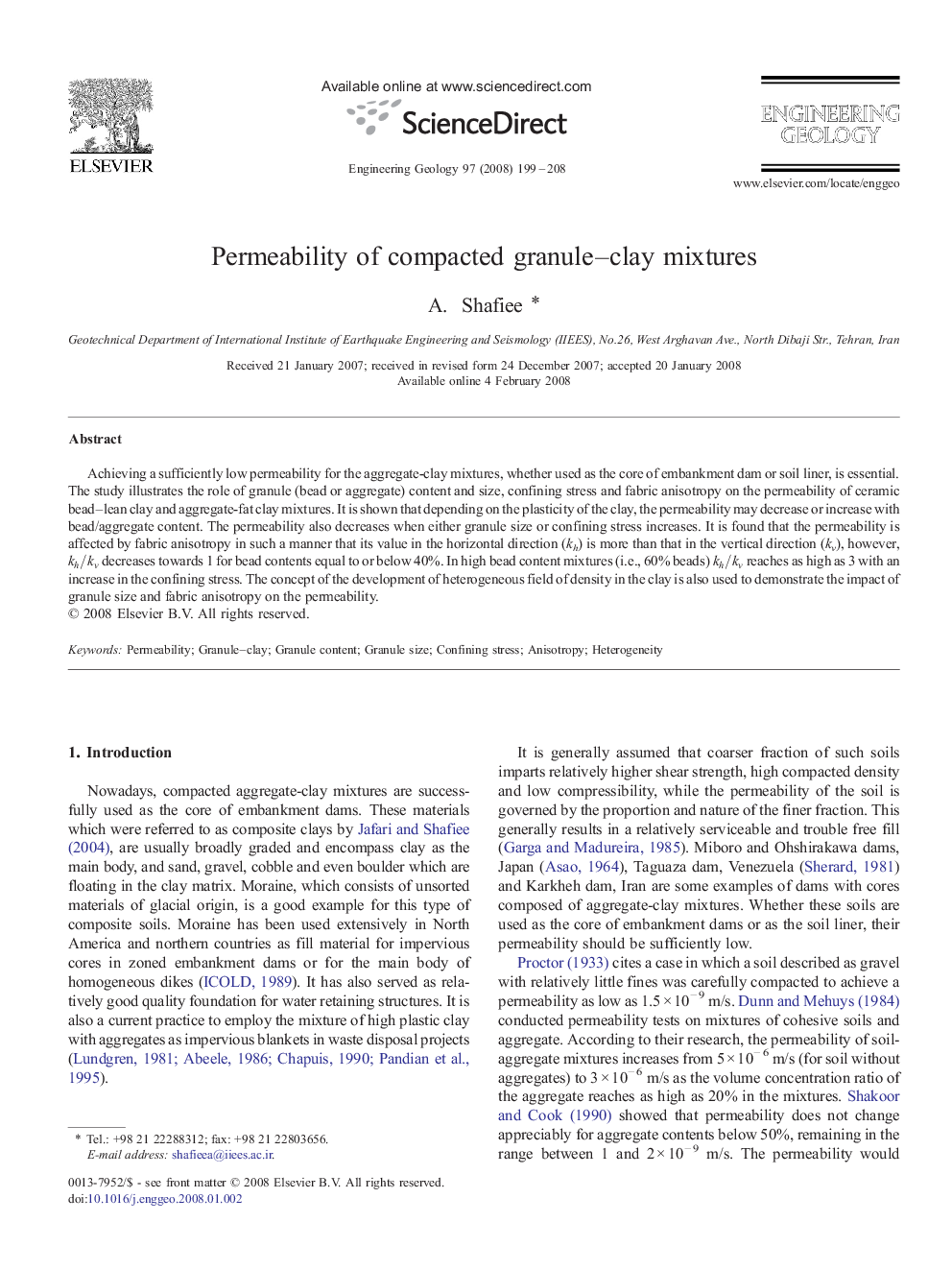 Permeability of compacted granule–clay mixtures