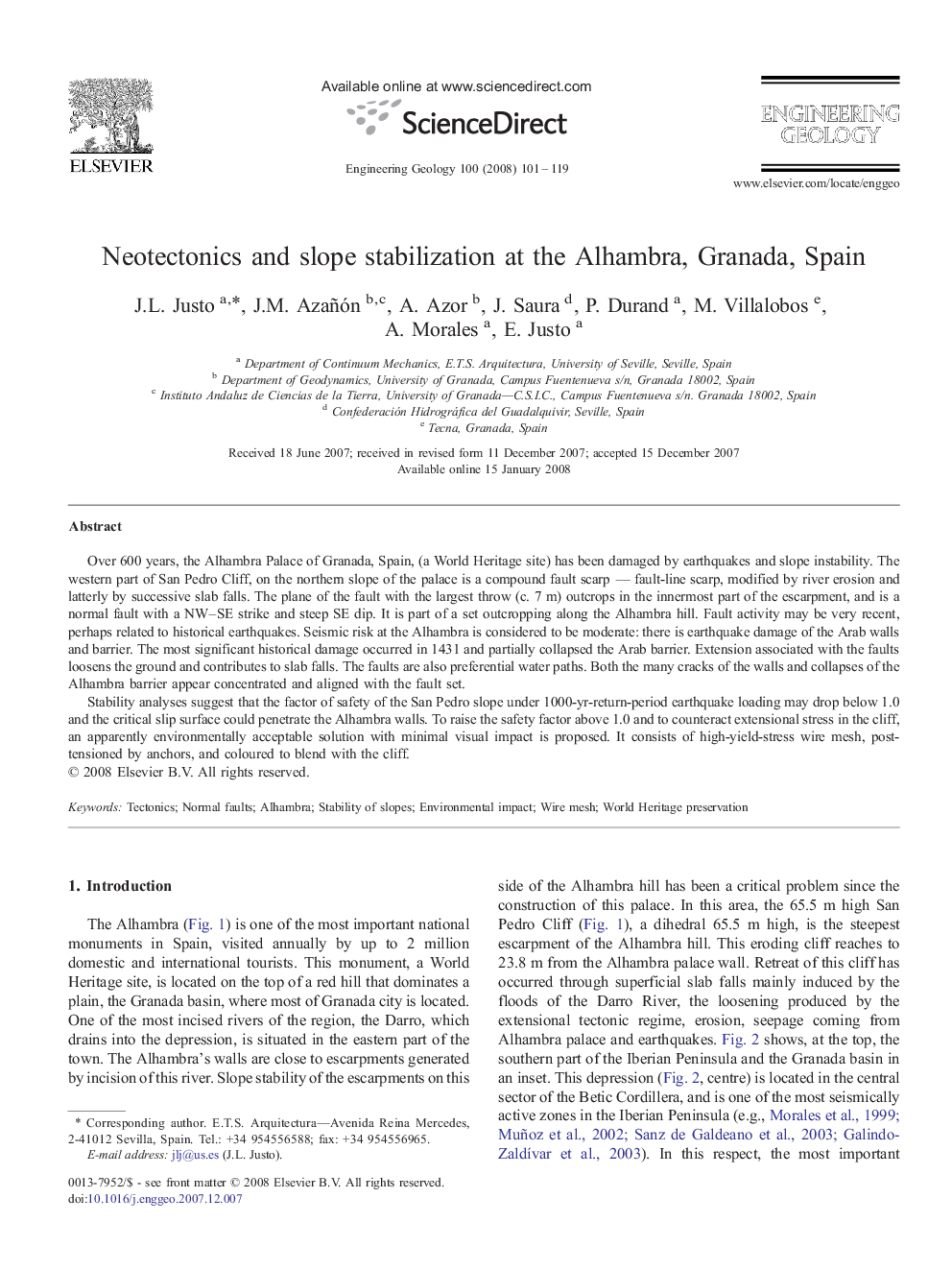 عکس صفحه اول مقاله: Neotectonics and slope stabilization at the Alhambra, Granada, Spain Neotectonics and slope stabilization at the Alhambra, Granada, Spain