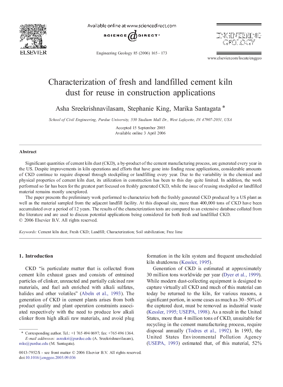 Characterization of fresh and landfilled cement kiln dust for reuse in construction applications