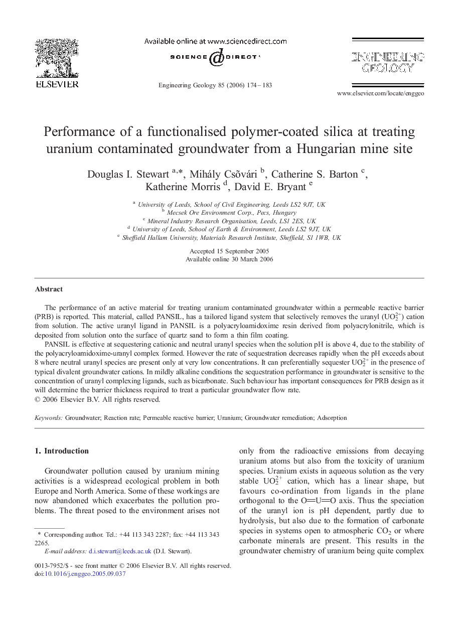Performance of a functionalised polymer-coated silica at treating uranium contaminated groundwater from a Hungarian mine site