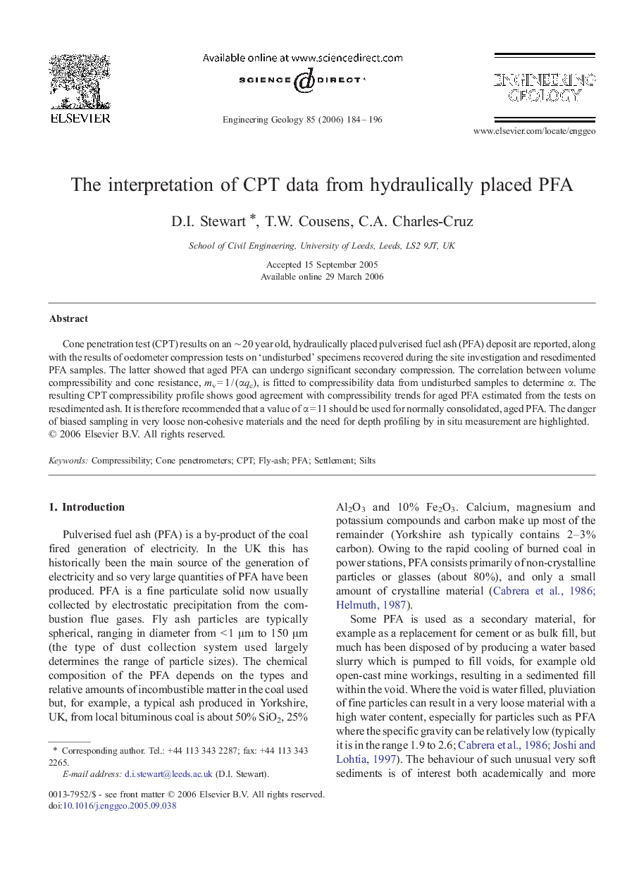 The interpretation of CPT data from hydraulically placed PFA