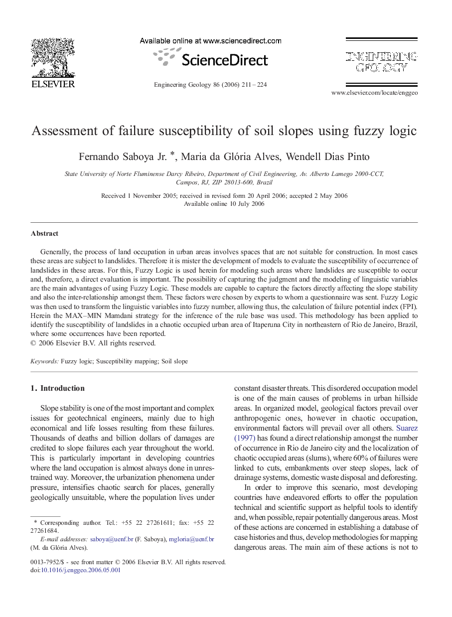 Assessment of failure susceptibility of soil slopes using fuzzy logic