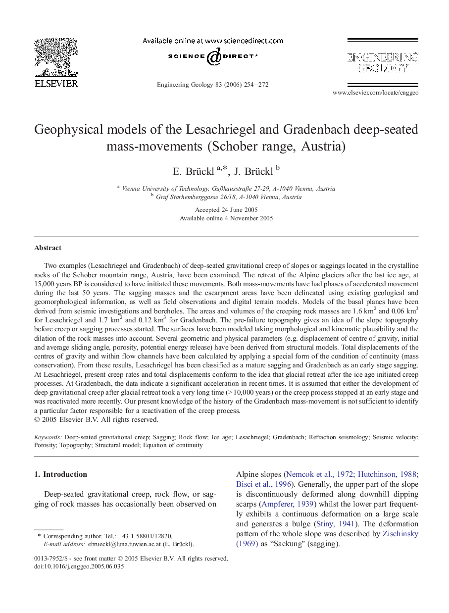 Geophysical models of the Lesachriegel and Gradenbach deep-seated mass-movements (Schober range, Austria)