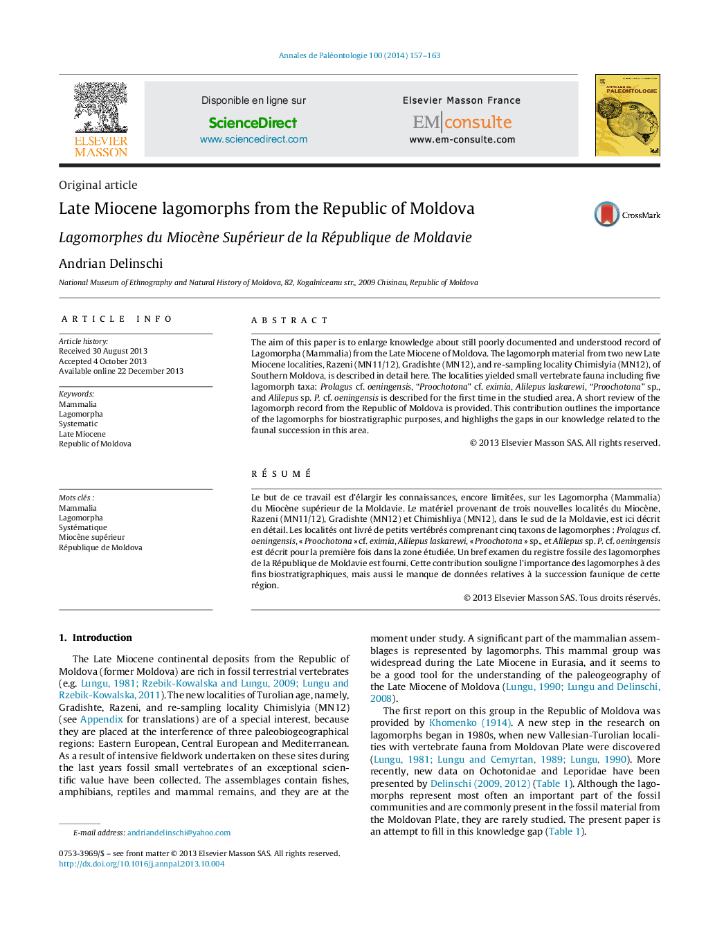 Late Miocene lagomorphs from the Republic of Moldova