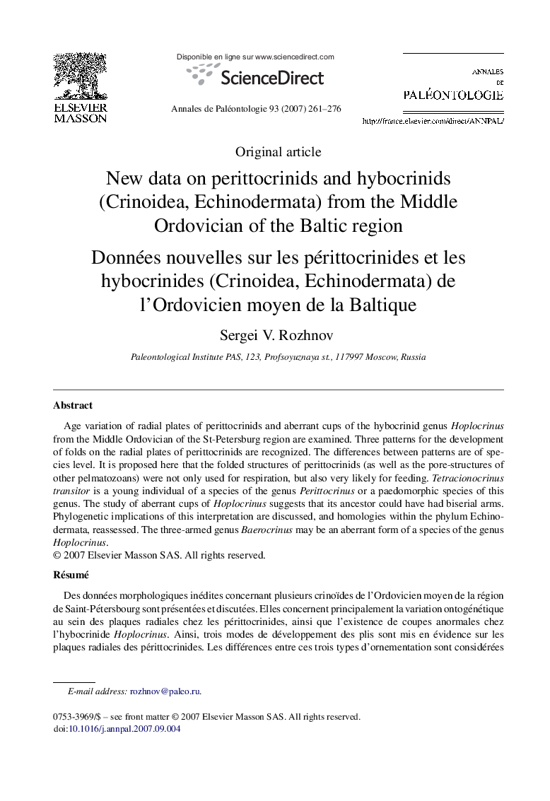 New data on perittocrinids and hybocrinids (Crinoidea, Echinodermata) from the Middle Ordovician of the Baltic region