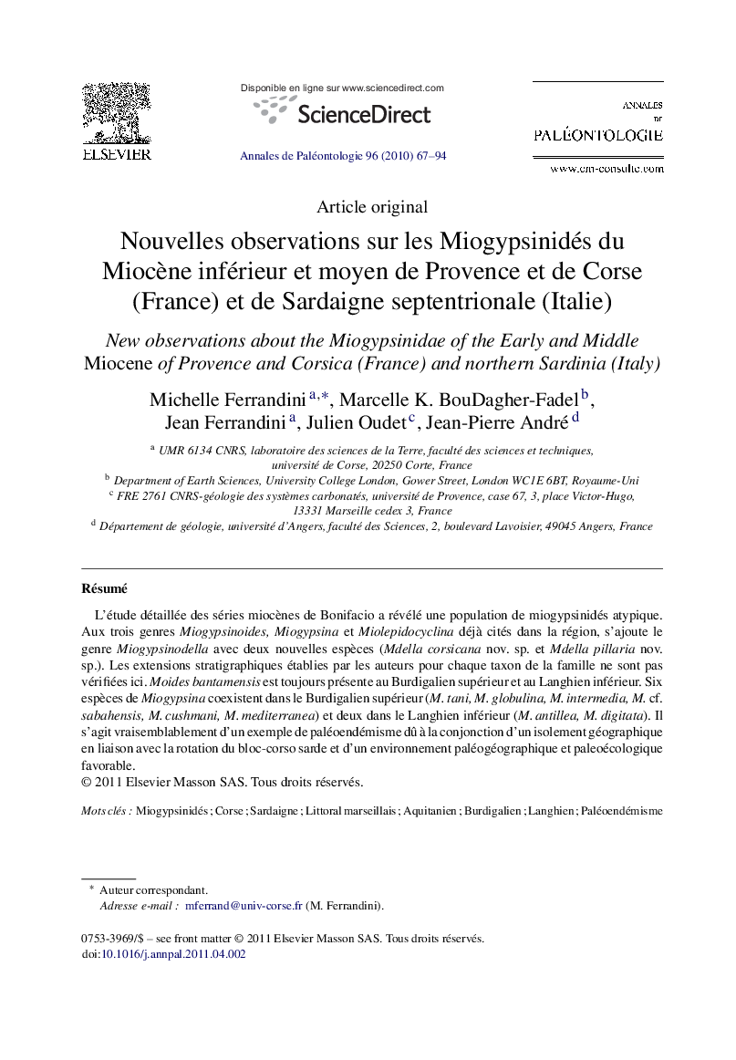 Nouvelles observations sur les Miogypsinidés du Miocène inférieur et moyen de Provence et de Corse (France) et de Sardaigne septentrionale (Italie)