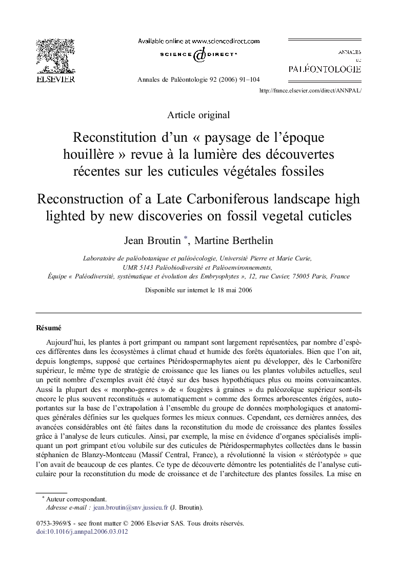 Reconstitution d'unÂ Â«Â paysage deÂ l'époque houillÃ¨reÂ Â» revue Ã Â laÂ lumiÃ¨re desÂ découvertes récentes surÂ lesÂ cuticules végétales fossiles