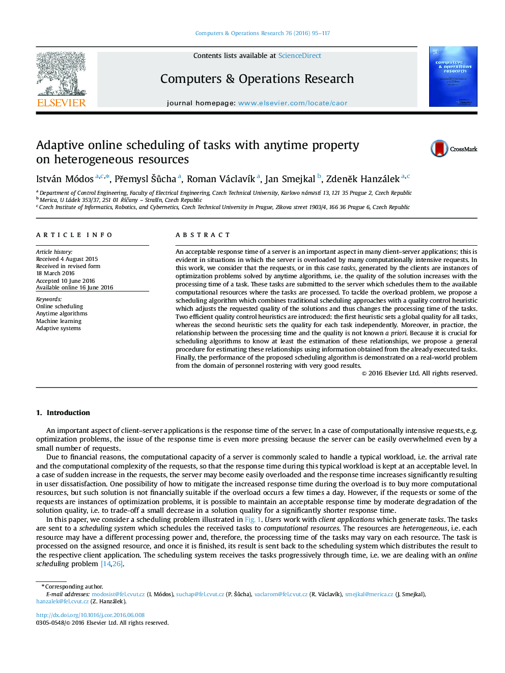 Adaptive online scheduling of tasks with anytime property on heterogeneous resources