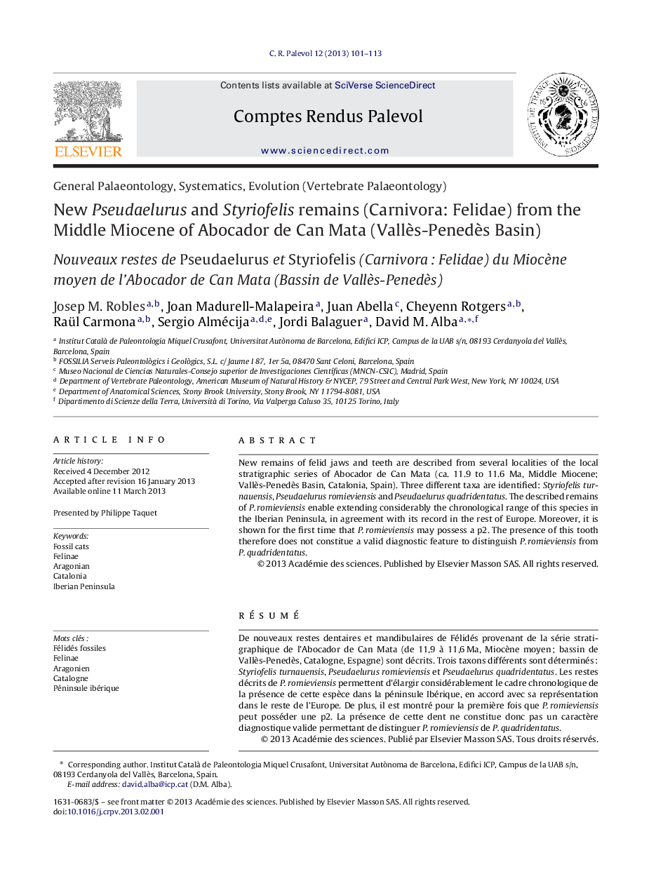 New Pseudaelurus and Styriofelis remains (Carnivora: Felidae) from the Middle Miocene of Abocador de Can Mata (Vallès-Penedès Basin)