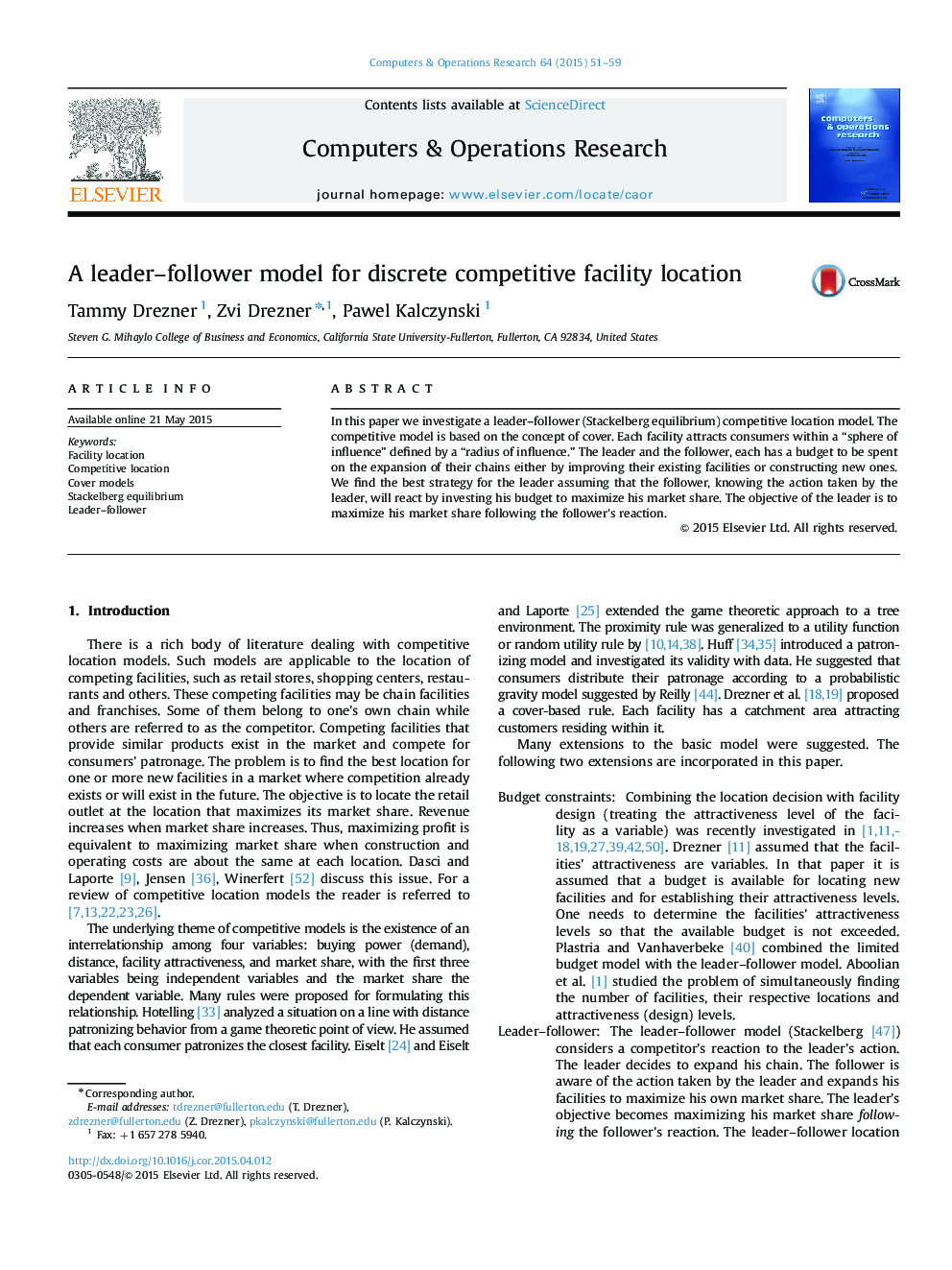 A leader–follower model for discrete competitive facility location