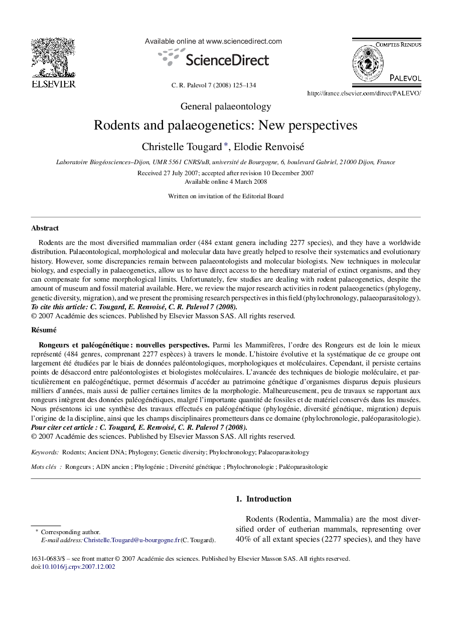 Rodents and palaeogenetics: New perspectives