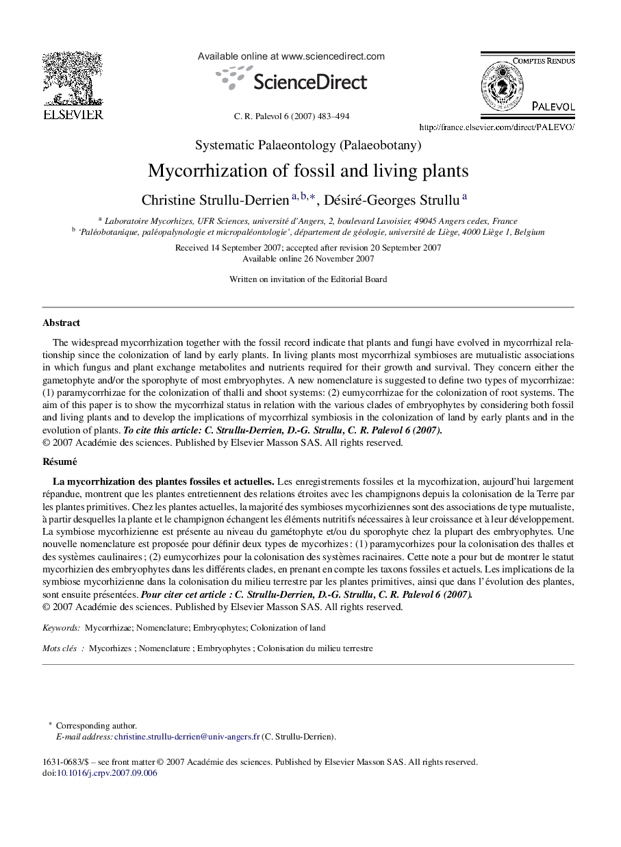 Mycorrhization of fossil and living plants