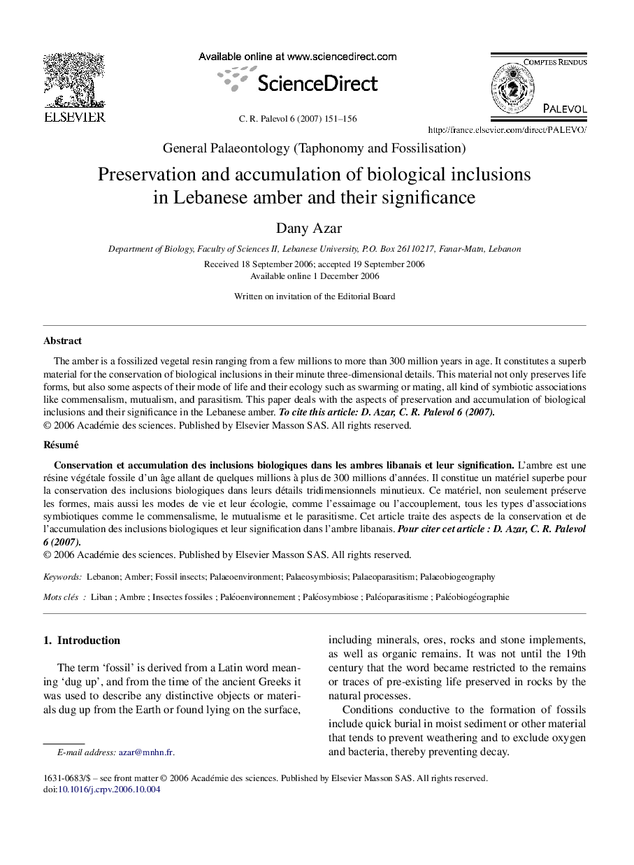 Preservation and accumulation of biological inclusions in Lebanese amber and their significance