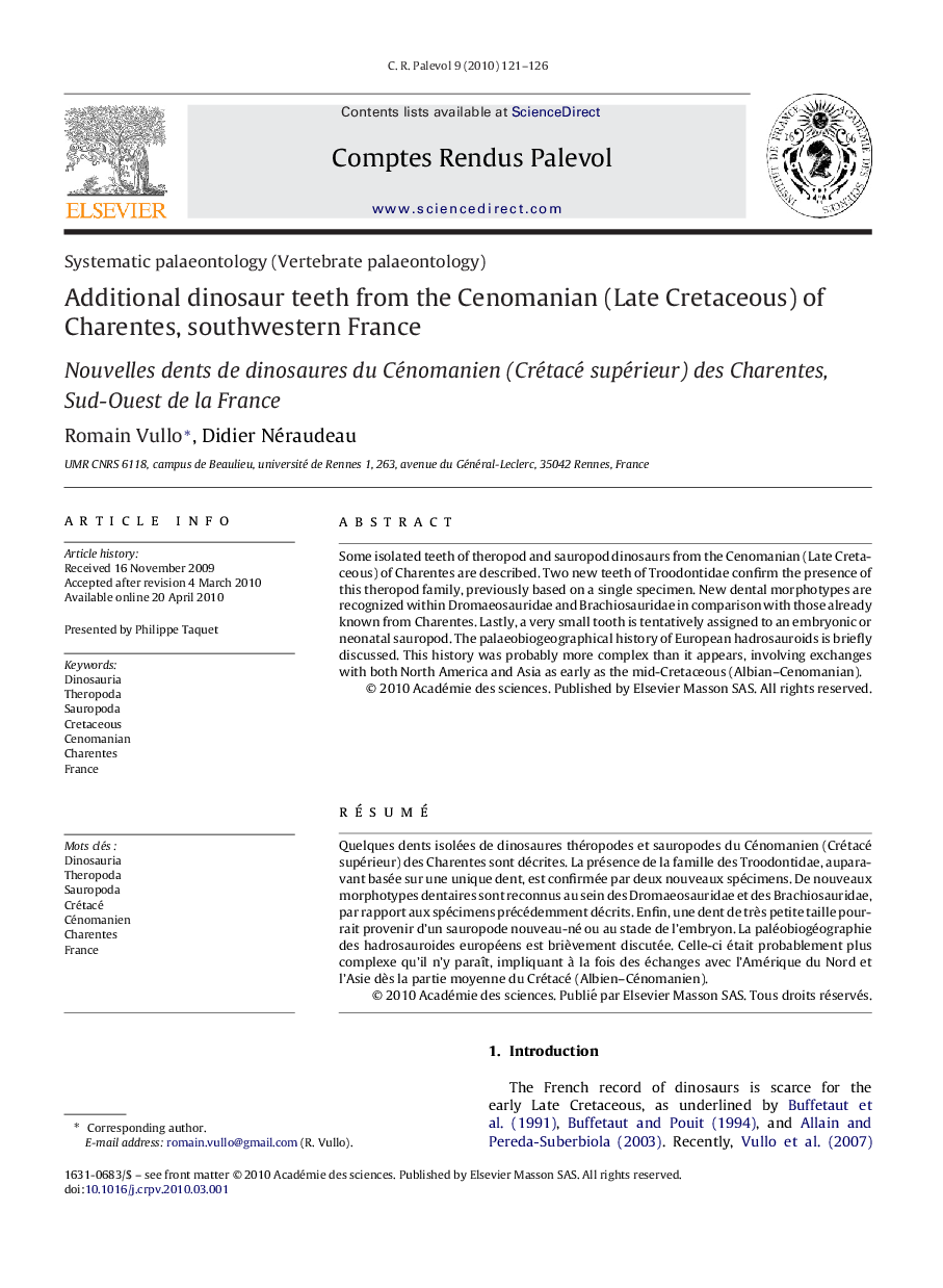 Additional dinosaur teeth from the Cenomanian (Late Cretaceous) of Charentes, southwestern France