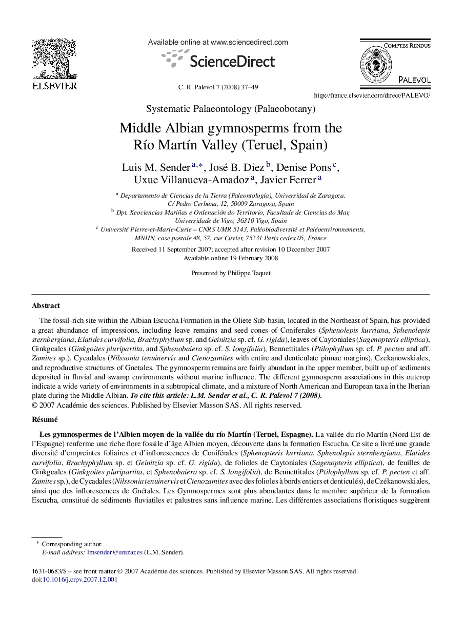 Middle Albian gymnosperms from the Río Martín Valley (Teruel, Spain)