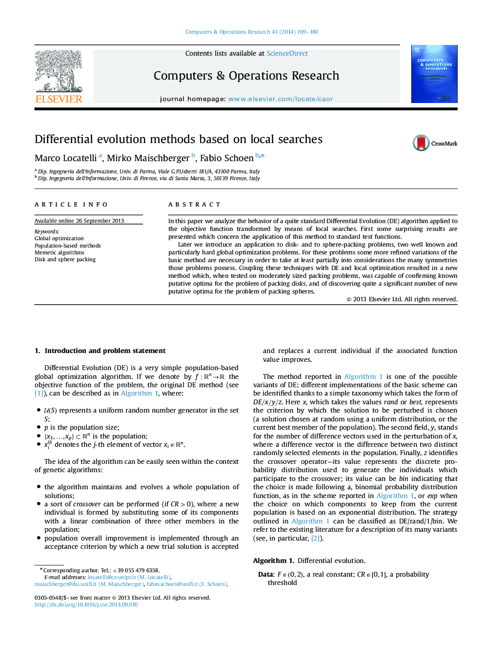 Differential evolution methods based on local searches